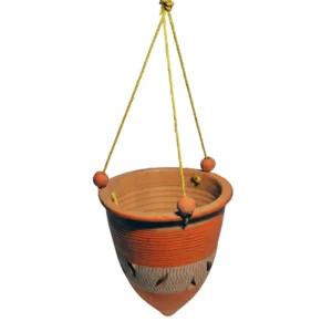 Handcrafted Terracotta Hanging Flower Pot with Embossed Pattern