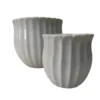 Modern Glossy White Ceramic Planter Set with Scalloped Wavy Rim