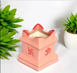 Pink Ceramic 6.5 Inch Square Tulsi Planter Pot with Holy Basil Plant