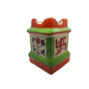 Traditional Hand-Painted Green Ceramic Tulsi Planter with Holy Basil Plant