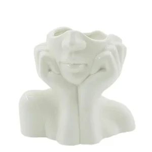 White Ceramic Abstract Face Vase and Planter for Modern Home Decor