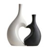 Minimalist Heart-Shaped Ceramic Vase Set (2 Pieces) – Black & White Matte Finish