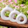 Modern Ceramic Donut Vase Set (3 Pieces) – White Glossy Finish