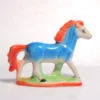Vibrant Blue and Crimson Ceramic Horse Figurine – Hand-Painted Home Decor