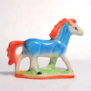 Vibrant Blue and Crimson Ceramic Horse Figurine – Hand-Painted Home Decor