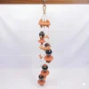 Set of 5 kulfi-shaped terracotta hanging bells with black glaze and clay birds.