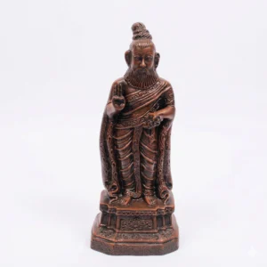 A handcrafted paper-mixed Thiruvalluvar statue in a seated position with a wood-brown finish.
