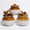 A professional set of three 500ml ceramic storage jars with brown glazed tops and cream bases, arranged in a row to show the complete 3-piece set.