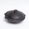 Front view of Vins Art House black terracotta appam chatti with matching clay lid.