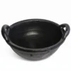 Premium black terracotta kadai with dual handles from Vins Art House, handcrafted clay cooking pot on white background.