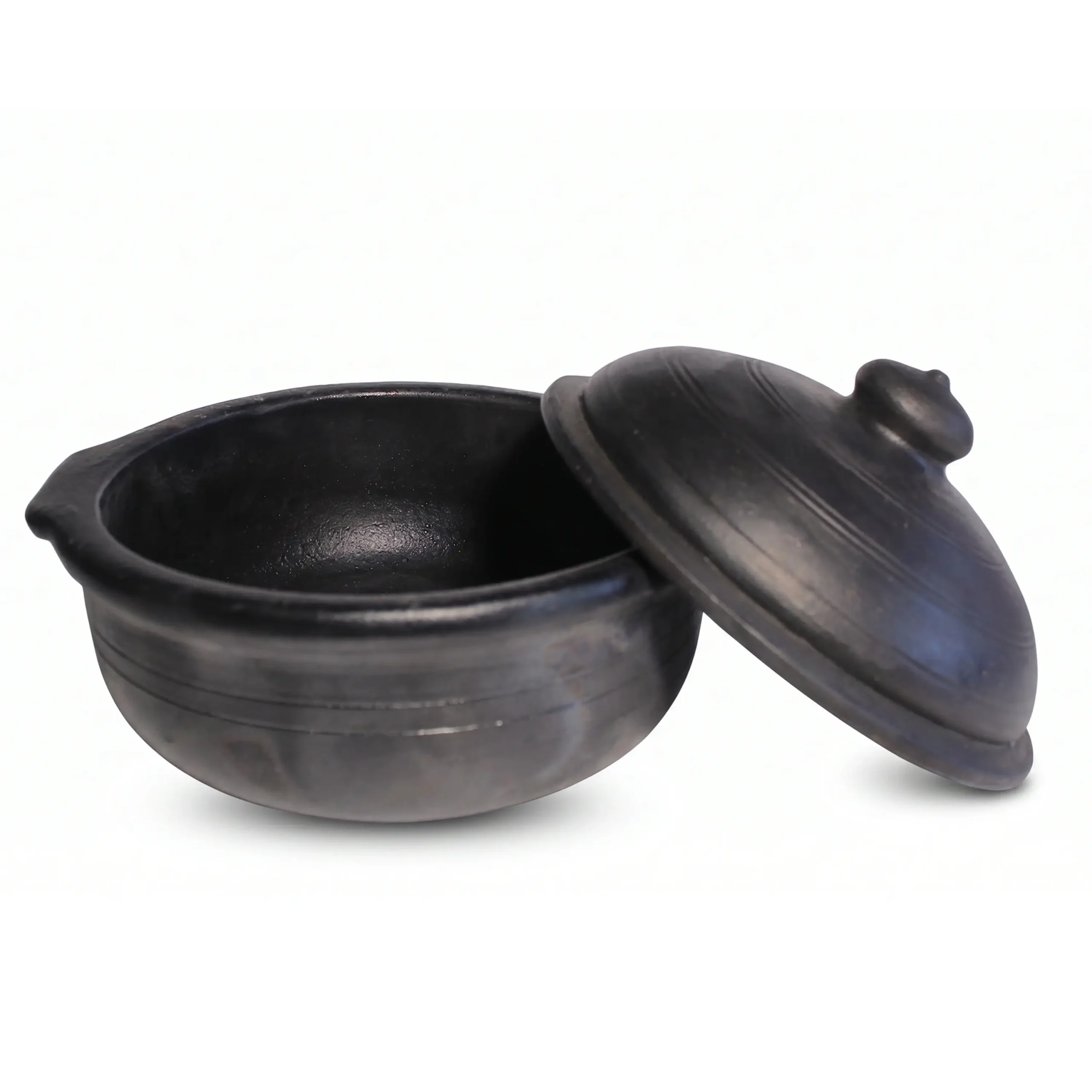 Vins Art House Ultra-Durable Black Terracotta Cooking Pot | High-Strength Triple-Baked Clay Handi | Hardened Earthen Cookware for Heavy-Duty Kitchen Use (Size-36cm)