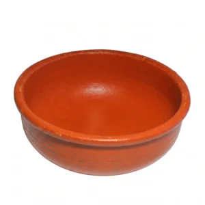 Traditional red clay chatti with lid from Vins Art House, handcrafted terracotta cooking pot on white background.
