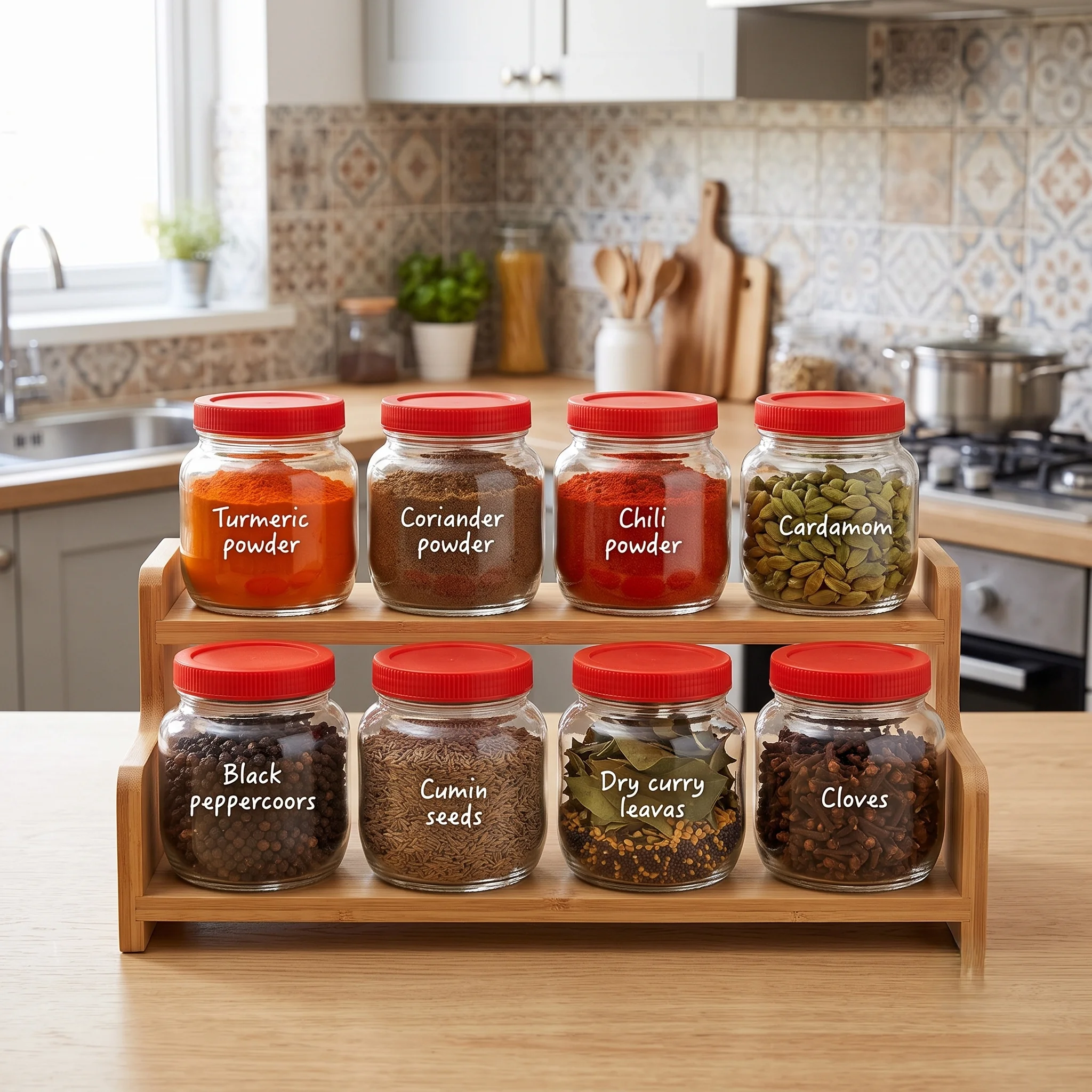 VINS ART HOUSE 250ml Round Clear Glass Storage Jars with Airtight Red Lids (Pack of 2) | Food-Grade Kitchen Containers for Spices, Snacks, Pickles, Dry Fruits & Coffee Beans