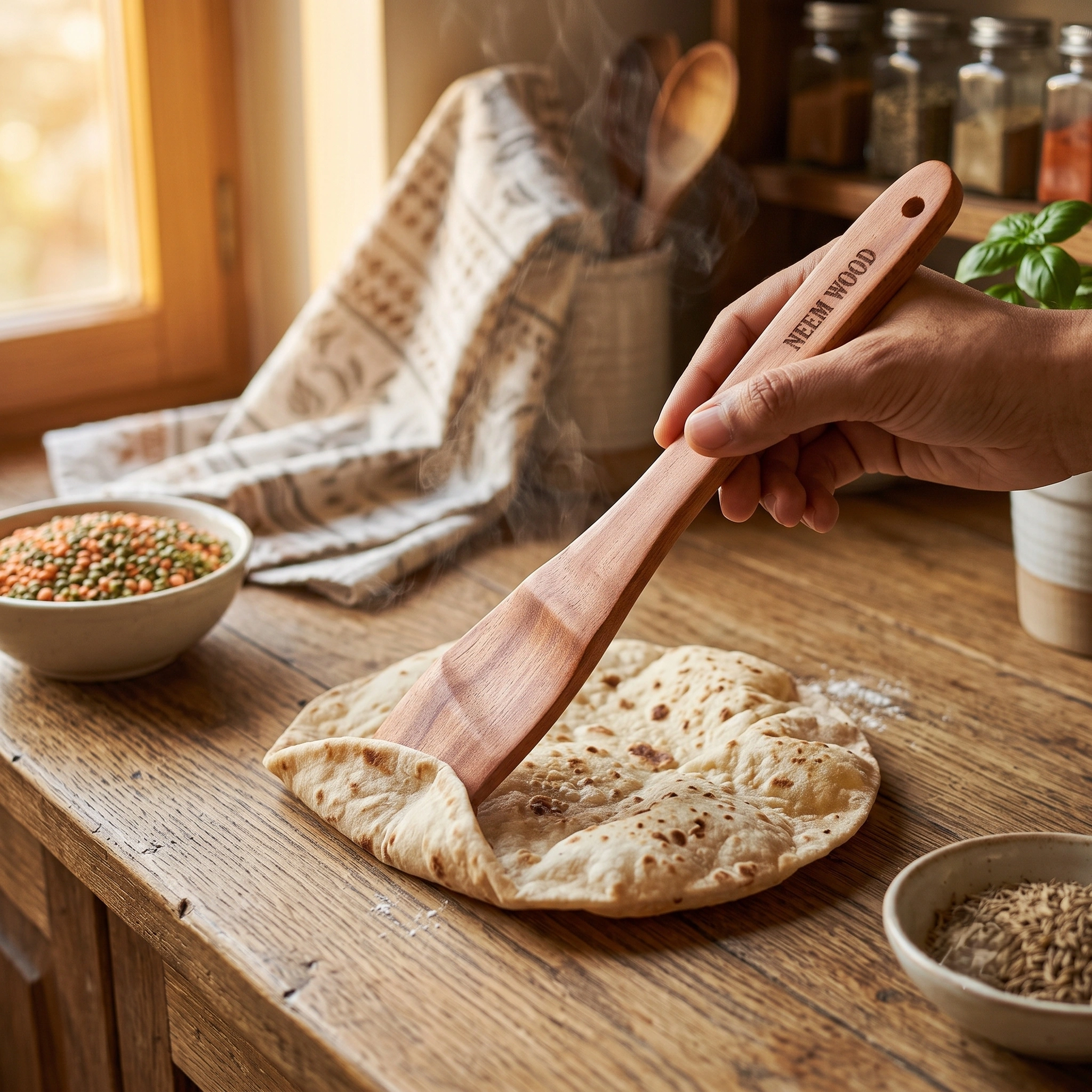 Handcrafted Pure Neem Wood Curved Spatula / Turner (Eco-Friendly Non-Stick Cooking Utensil with Hanging Hole)
