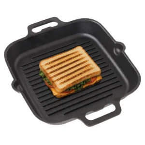 Vins Art House Pre-Seasoned Cast Iron Square Grill Pan with Double Loop Handles & Pour Spouts (10 Inch / 25.4 cm)