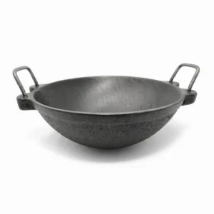 Vins Art House Pre-Seasoned Cast Iron Vada Chatti / Deep Frying Kadhai with Sturdy Metal Wire Loop Handles (10 Inch)