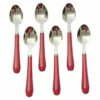 Vins Art House Stainless Steel Tea Spoons Set with Vibrant Red Designer Acrylic Handles (Set of 6)