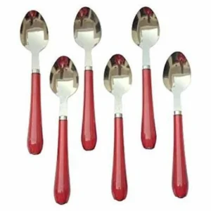 Vins Art House Stainless Steel Tea Spoons Set with Vibrant Red Designer Acrylic Handles (Set of 6)