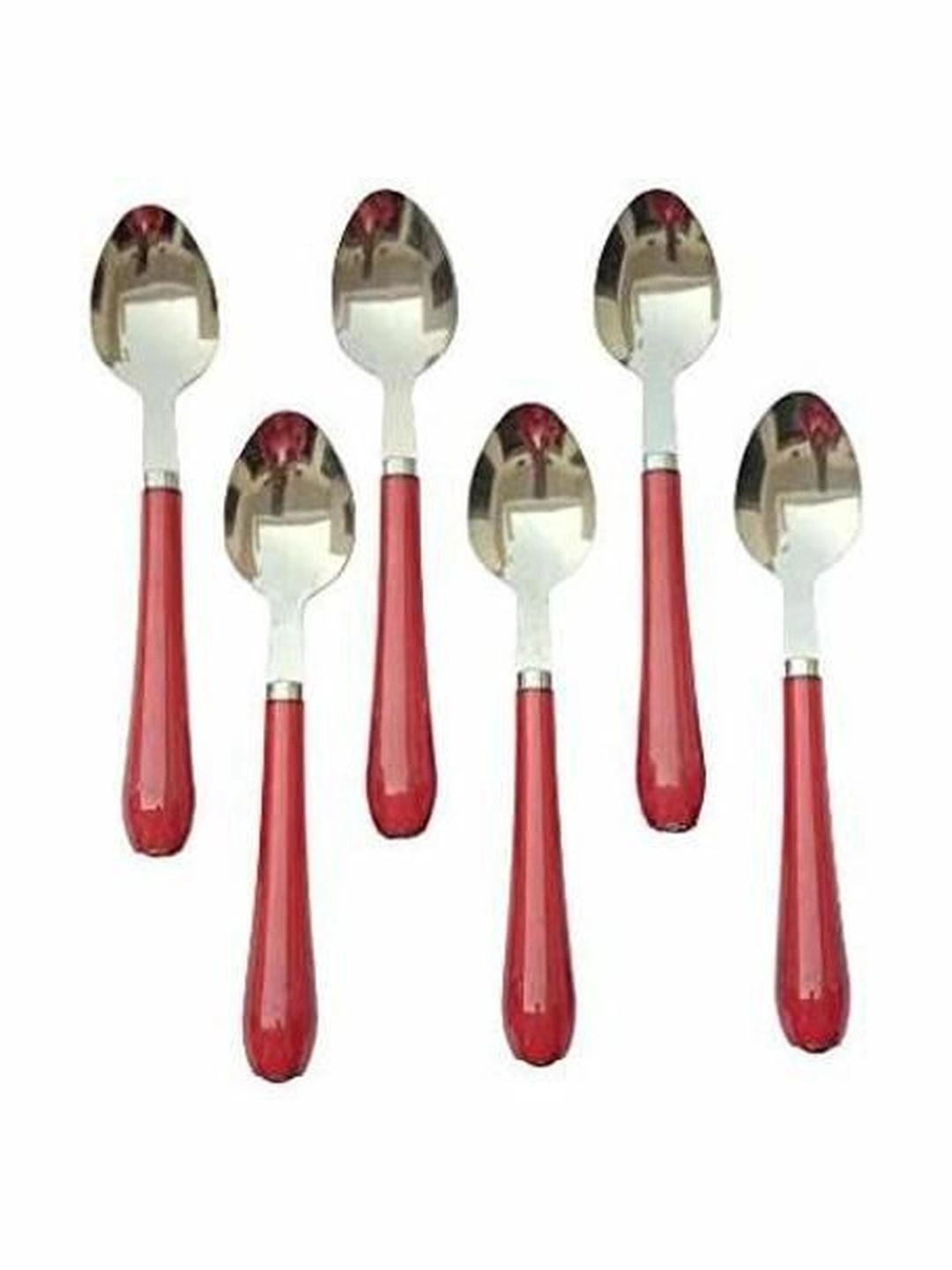 Vins Art House Stainless Steel Tea Spoons Set with Vibrant Red Designer Acrylic Handles (Set of 6)