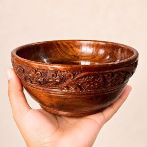 Vins Art House Handcrafted Sheesham Wooden Carved Serving Bowl (15 cm x 6.5 cm)