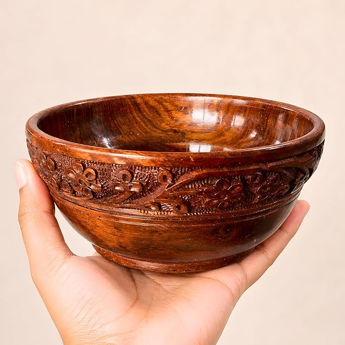 Vins Art House Handcrafted Sheesham Wooden Carved Serving Bowl (15 cm x 6.5 cm)